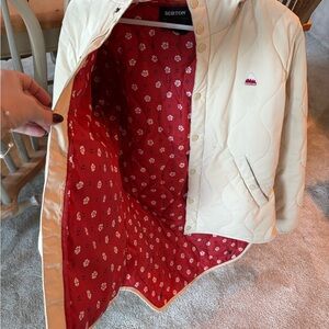 Burton Cream and Red Women's Quilted Puffer Jacket